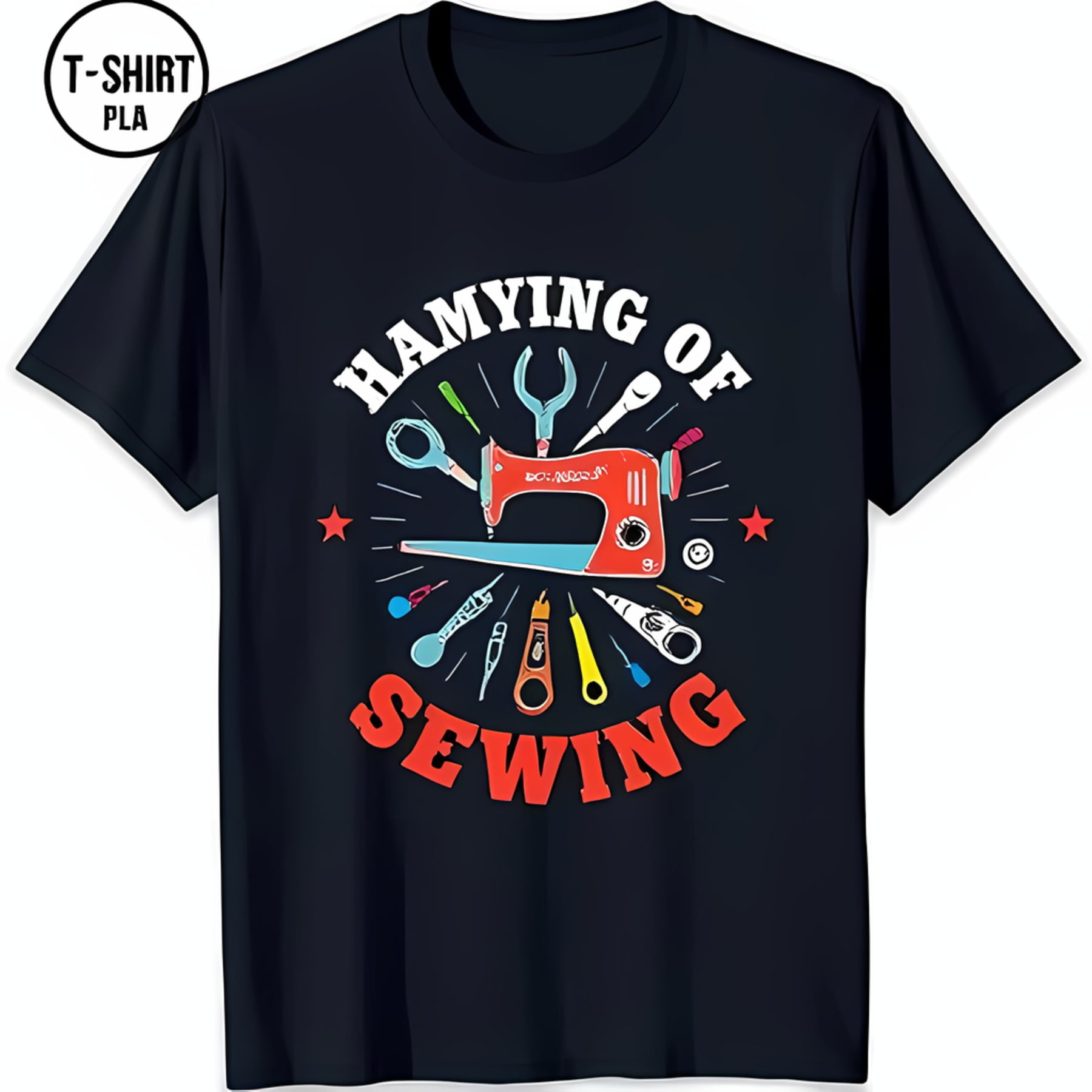 Retro Blue T-Shirt with Sewing Machine Design & 'HAMYING OF SEWING ...