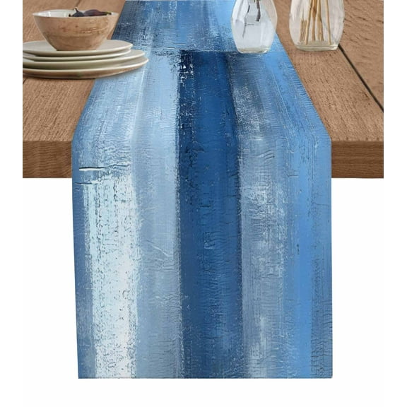 Retro Blue Table Runner-Cotton Linen- 90 Inch Holiday Dresser Scarves, Abstract Graffiti Painting Art Farmhouse Tablerunner for Kitchen Coffee/Dining Bedroom Home Living Room Dinner Scarf Décor 13x90