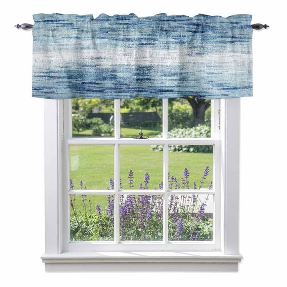 Retro Blue Valance Curtain Texture Abstract Modern Ombre Window Valances Rod Pocket Short Curtains Window Treatments for Kitchen Bedroom Bathroom Laundry 56" x 16"