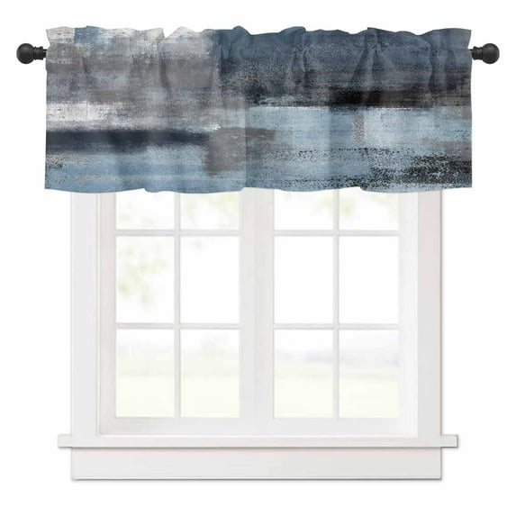 Retro Blue Valances for Windows Abstract Art Paint Texture Rod Pocket Curtain Valance Window Treatment Short Curtains for Kitchen Living Room, 60"x18"