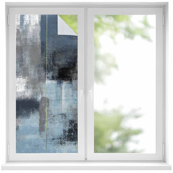 Retro Blue Window Privacy Film Abstract Art Paint Texture Decorative Glass Window Film UV Blocking Static Cling Non-Adhesive Sticker Covering for Home Door 19.6 x 39.3 inches