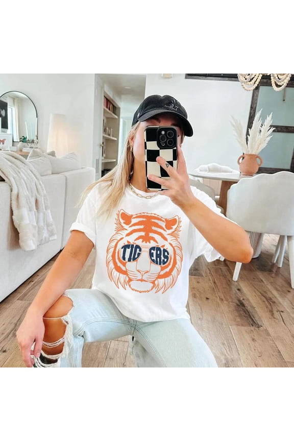 Retro Blue and Orange Tigers Shirt Tigers Crewneck Tigers Baseball Game Day Apparel Tigers Mascot Shirt,White Color,Size M