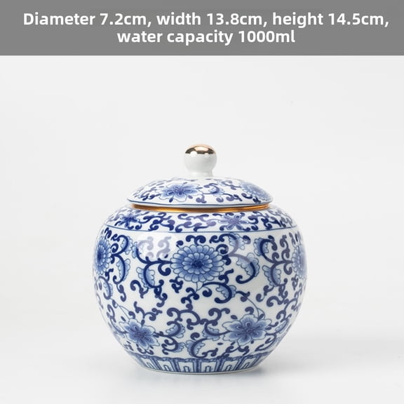 Retro Blue and White Ceramic Large Storage Tea Can Household Moisture-proof Sealed Tank Storage Empty Tank Pu'er Black Tea