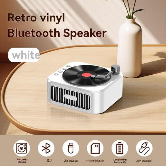 Retro Bluetooth 5.3 Speaker 18th Century Phonograph Style Speaker 360 Stereo Sound Vinyl Record White