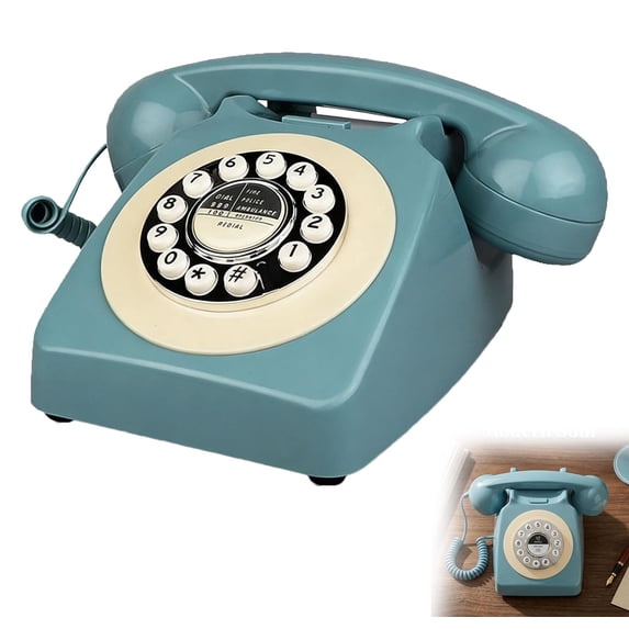Retro Bluetooth Landline Phone with Handset, Bluetooth Rotary Phone with USB Rechargeable, Cute Retro Decor Phone Support Hands Free Call and Music Playback for Bedroom, Home & Office (Blue)