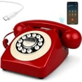 thumbnail image 1 of Retro Bluetooth Landline Phone with Handset, Old Fashioned Bluetooth Rotary Desk Phone, USB Rechargeable Cordless Telephone Connects to Cell Phone for Home Office Bedroom Use (Red), 1 of 9