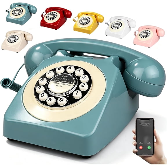 Retro Landline Phone with Handset,Old Fashioned Rotary Desk Phone, USB Rechargeable Cordless Telephone Connects to for Home Office Bedroom Use(Blue)