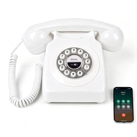 Retro Bluetooth Landline Phone with Handset & Speakerphone, Classic Cordless Desk Home Telephone, USB Rechargeable