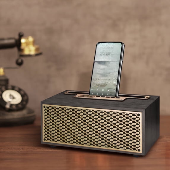 Retro Bluetooth Speaker, HIFI Wireless Portable FM Radio with Automatic Search Station, 66mm Full Range Driver, Long Battery Life, TF Card/AUX Input, Phone Stand for Home Outdoor Use