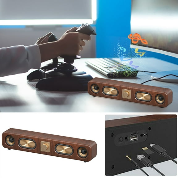 Retro Bluetooth Speaker Large Wireless Speaker Accented Low Wood Strip Card Desktop Audio Radio Connection for Gift, Party, Travel, Office,Home Wood
