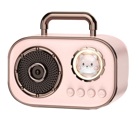 Retro Bluetooth Speaker Subwoofer Mini High Quality Desktop Loudspeaker Home Portable Speaker-Pink