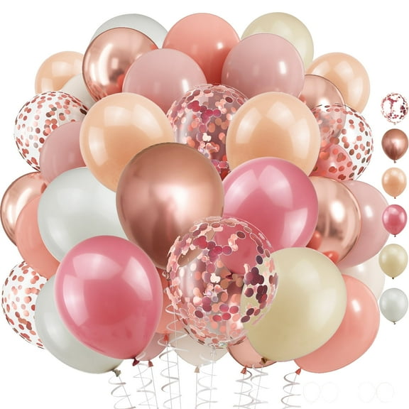 Dusty Pink Birthday Balloons, 12Inch Chrome Rose Gold Balloons Beige Nude Latex Balloon for Girls Birthday Bridal Baby Shower Wedding Boho Party Decoration