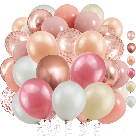 Dusty Pink Birthday Balloons, 12Inch Rose Gold Balloons Beige Latex Balloons for Birthday Bridal Shower Wedding Boho Party Decorations