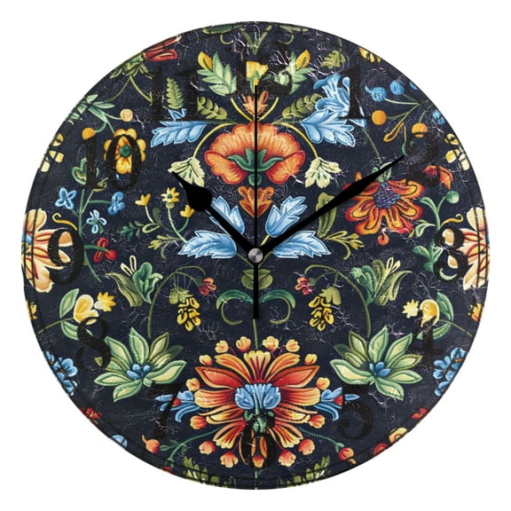 Retro Bohemia Ethnic Flowers Silent Wall Clock 10" Non-Ticking Battery Clock
