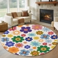 thumbnail image 1 of Retro Bohemia Floral Round Area Rug 5Ft Washable Circle Rugs for Living Room Bedroom, Blue Purple Flowers Boho Style Beige Non-Slip Carpet Floor Mats Indoor Outdoor Carpet Runner Aesthetic Home Decor, 1 of 8