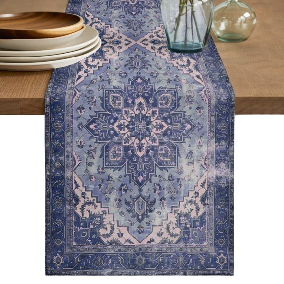 Retro Bohemia Table Runner 70 Inches Long,Southwest Ethnic Tribal Geometric Print Purple Cotton Linen Table Runners Dresser Scarves,Fabric Tabletop Scarf Furniture Cover for Home Dinner Party 13"x70"