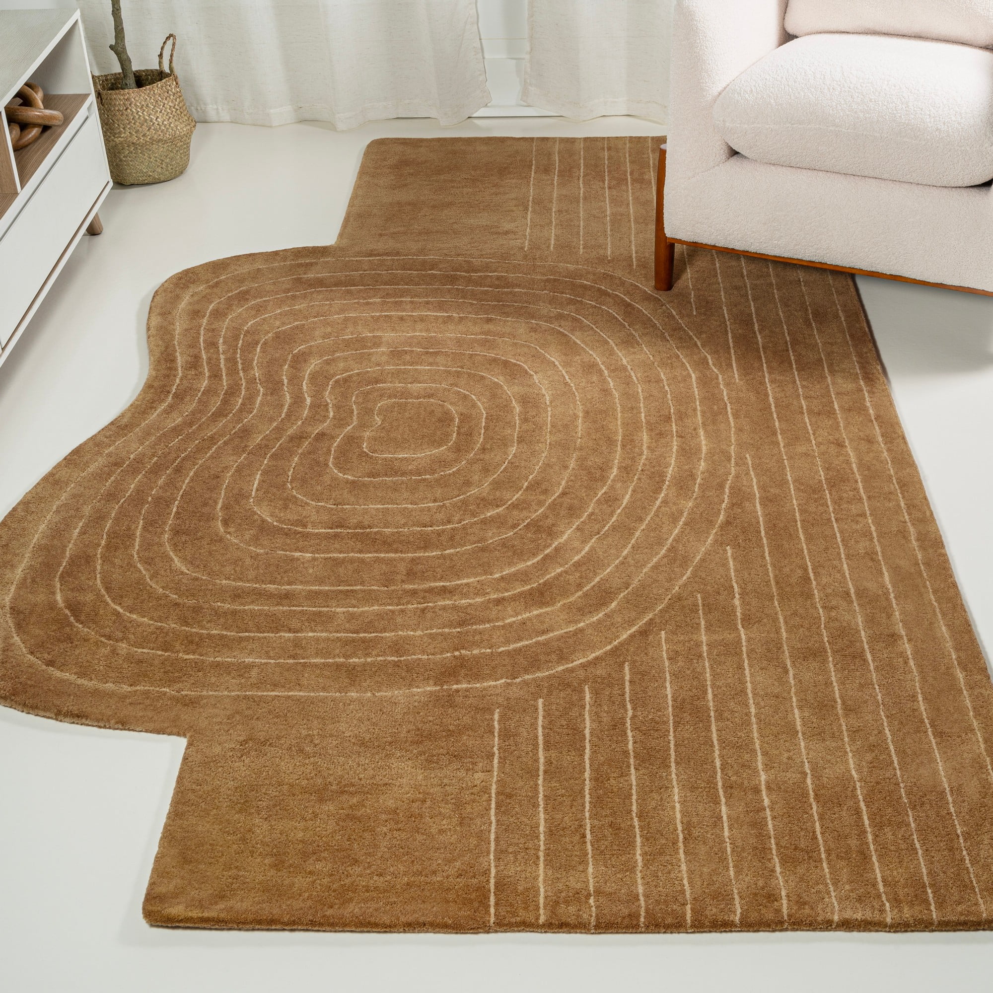 Light Brown and Beige Abstract Wool 8' x 10' Area Rug