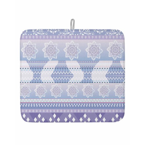 Retro Bohemian Flower Pattern Dish Drying Mats for Kitchen Counter,Absorbent Microfiber Dish Drainer Rack Mat Purple Boho Geometric Theme Drying Pad for Sinks,Utensils,Countertops,16x18in