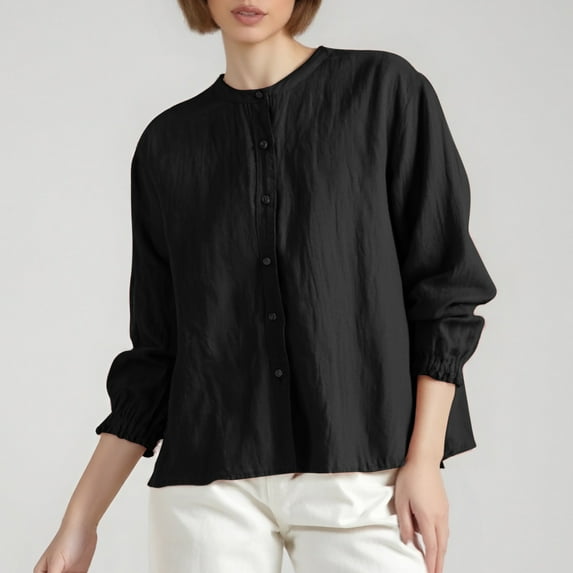 Retro Bohemian Linen Shirt For Women Loose Fit Round Neck Casual Jacket With Sleeves Spring Autumn Fashion Hiking Shirts Women Blank Athletic Shirts Long Sleeve Woman Shirts Short Sleeve Athletic