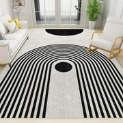 Retro Boho Abstract Distressed Mid-Century Area Rug, Modern Black And White Geometric Line Art Indoor Decorative Rugs, For Room Sofa Living Room Mat Bedroom Home Decor Floor Mats 2 x 3