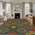 thumbnail image 1 of Retro Boho Area Rugs 5'x8', Washable Small Throw Rugs for Classroom Bedroom, Green Blue Red Ethnic Floral Geometric Abstract Indoor Outdoor Rug Non-Slip Low Pile Carpet Runner Reversible Floor Mats, 1 of 8
