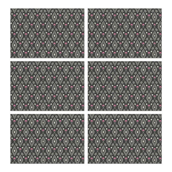 Retro Boho Artistic Flax Placemats Set of 6, 12x18 Inch Rustic Classic Tribal Style Table Mats, Washable Vintage Earthy Decor for Dining Table or Kitchen Display