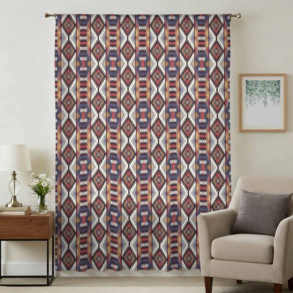 Retro Boho Aztec Sheer Curtains 45 Inches Long, Ethnic Abstract Southwest Geometric Light Filering Curtains, Breathable Simi Curtain Privacy Drapes for Kitchen Bathroom Small Window Treatment