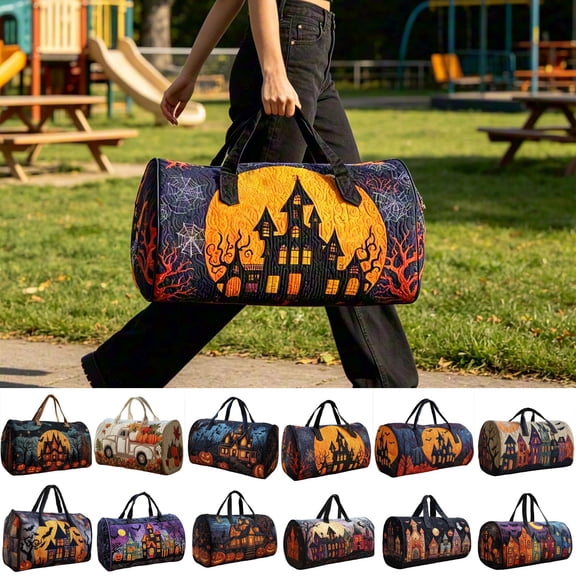 Retro Boho Bag Van Shape Quilted Duffle Printed Bag,Colorful Hippie Peace Sign, Wild Design, Travel Weekender Tote Bag