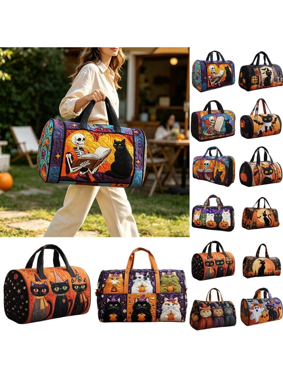 Retro Boho Bag Van Shape Quilted Duffle Printed Bag,Colorful Hippie Peace Sign, Wild Design, Travel Weekender Tote Bag