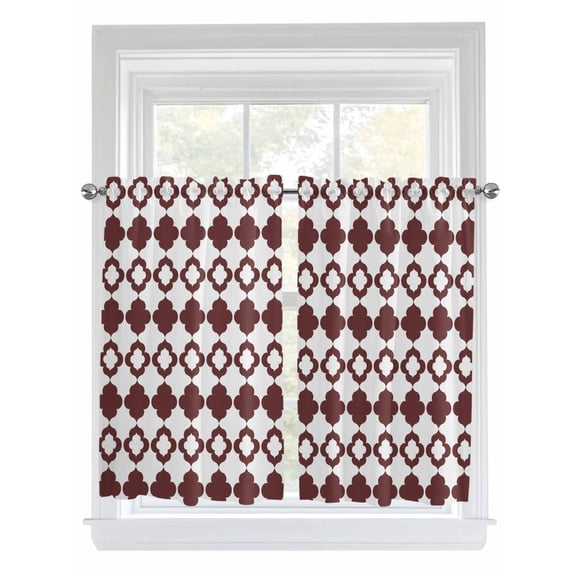 Retro Boho Bathroom Window Curtain, Dark Red Geometric Pattern Rhombic Bohemia Light Filtering Coffee Kitchen Curtains, Bedroom Living Room Curtains 2 Panel 84"x45"