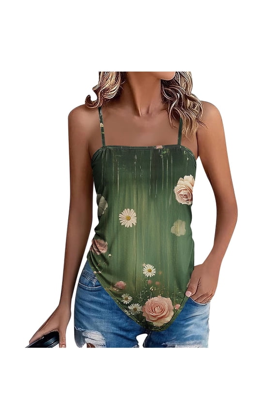 Retro Boho Camisole Tops for Women Spaghetti Strap Cami Casual Holiday Vacation Tees Beach Sleeveless Daily T-Shirts Floral Print Vest Asymmetric Hem Shirt Daily Lightweight Tanks Top S-5XL