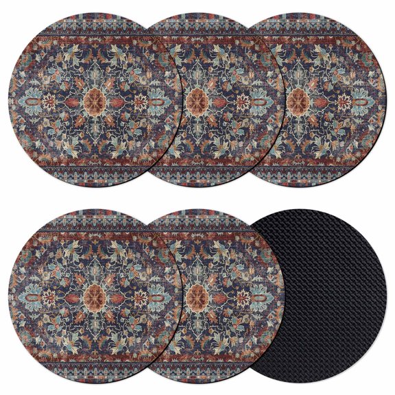 Retro Boho Coasters Set of 6, Soft Absorbent Coasters for Drinks, Rustic Flowers Modern Geometric Abstract Art Non-Slip Cup Coaster Mat with Rubber Bottom for Home Kitchen Coffee Bar Table Decor 4"