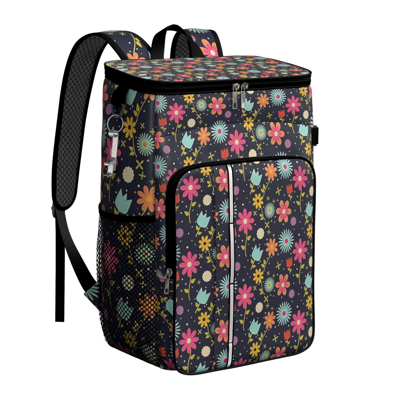 Retro Boho Daisy Floral Insulated Backpack Cooler, Leakproof Waterproof Lunch Bag for Women, Men, Outdoor Work, School, Office, Picnic