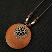 MAOKA Retro Boho Ethnic Long Pendant Sweater Necklace Wood Beads Women Jewelry Gift