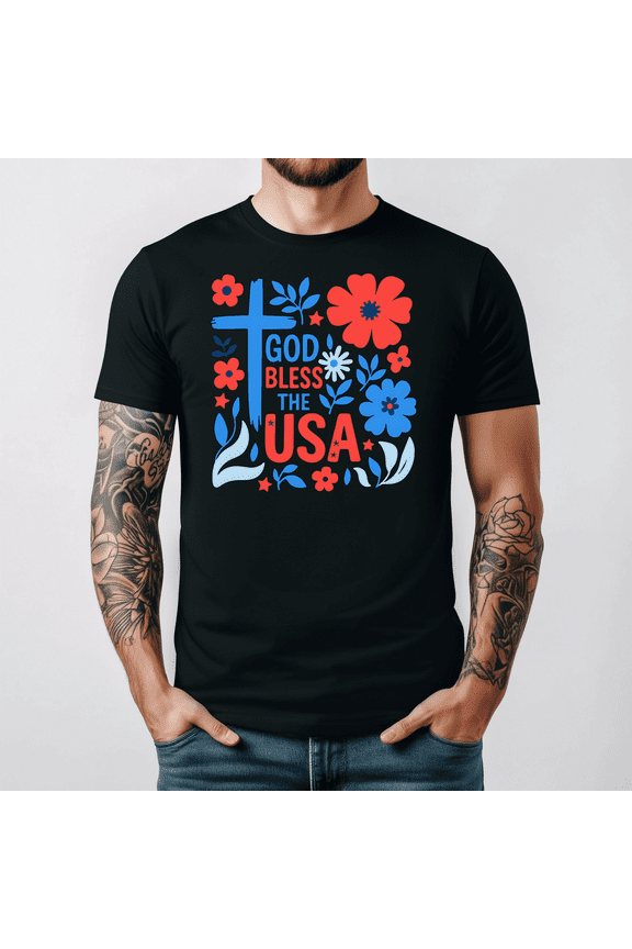 Retro Boho Floral God Bless The USA Christian 4th July Tee V17823,for men and women up to 5XL