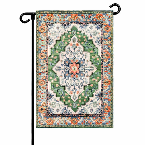 Retro Boho Garden Flags for Outside Aztec Southwest Tribal Floral Pattern Double Sided Yard Flags Outdoor House Decoration, Small 12X18 Inch, Green Orange