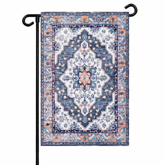 Retro Boho Garden Flags for Outside Aztec Southwest Tribal Floral Pattern Double Sided Yard Flags Outdoor House Decoration, Small 12X18 Inch, Orange Blue
