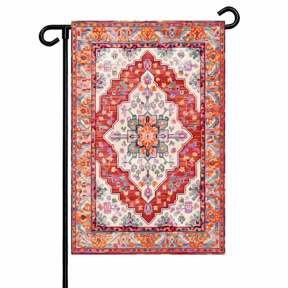 Retro Boho Garden Flags for Outside Aztec Southwest Tribal Floral Pattern Double Sided Yard Flags Outdoor House Decoration, Small 12X18 Inch, Red Orange