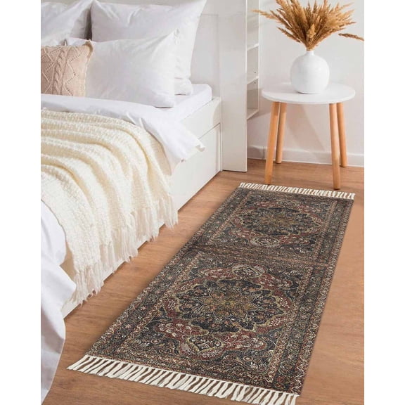 Retro Boho Hallway Runner Rug 2x6ft,Modern Geometric Abstract Art Aesthetics Washable Woven Living Room Bedroom Kitchen Bathrom Carpet with Tassels,Indoor Outdoor Throw Door Mat for Entryway