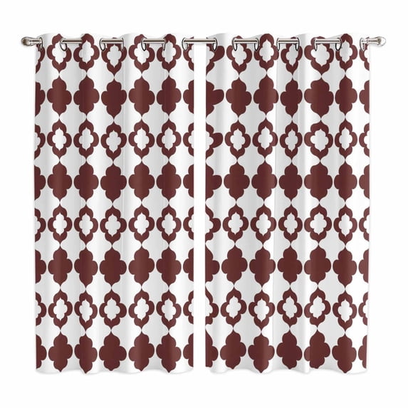 Retro Boho Kitchen Curtains Window Panels, Dark Red Geometric Pattern Rhombic Bohemia Insulated Window Treatment Curtain, Grommet Curtains for Bedroom/Living Room/Bathroom, 2 Piece 42"Wx63"L