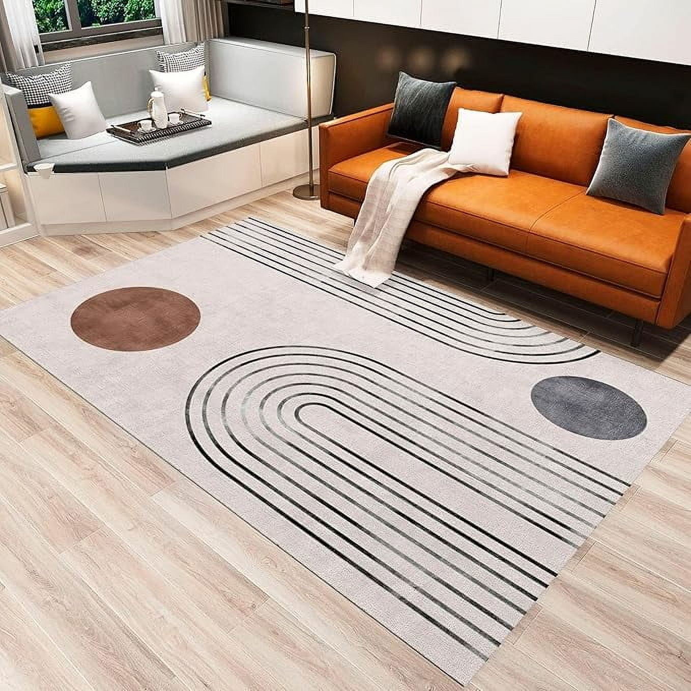 Retro Boho Line Style Area Rug, Modern Mid-Century Abstract Art Indoor ...