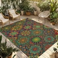 thumbnail image 1 of Retro Boho Outdoor Rug for Patio/Deck/Porch, Non-Slip Large Area Rug 5 x 7 Ft, Green Blue Red Ethnic Floral Geometric Abstract Indoor Outdoor Rugs Washable Area Rugs, Camping Rug Carpet Runner, 1 of 8