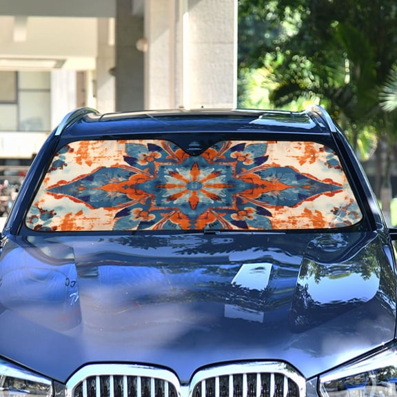Retro Boho Pattern Automotive Front Car Windshield Sun Shade Reflector Foldable for Front Fit for Cars Truck SUVs