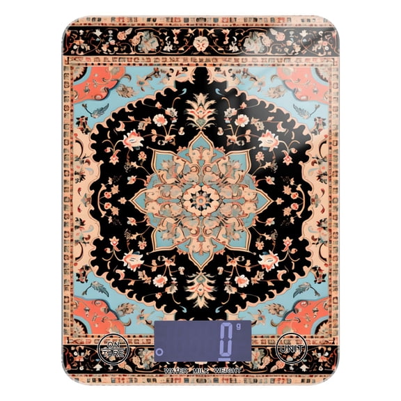 Retro Boho Pattern Food Scale Digital Kitchen Scale Waterproof Tempered Glass Tare Function 11 lb for Baking Cooking Meal Prep