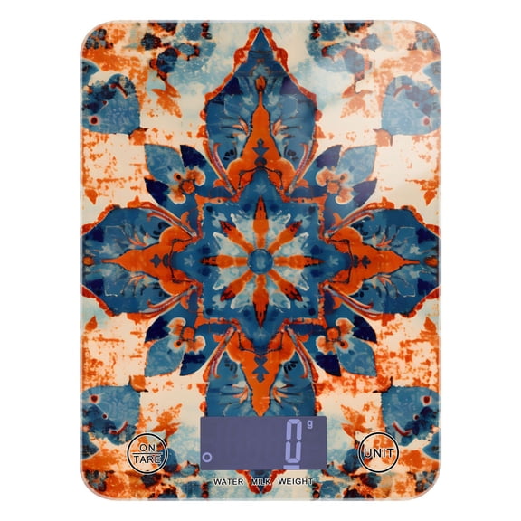 Retro Boho Pattern Food Scale Digital Kitchen Scale Waterproof Tempered Glass Tare Function 11 lb for Baking Cooking Meal Prep