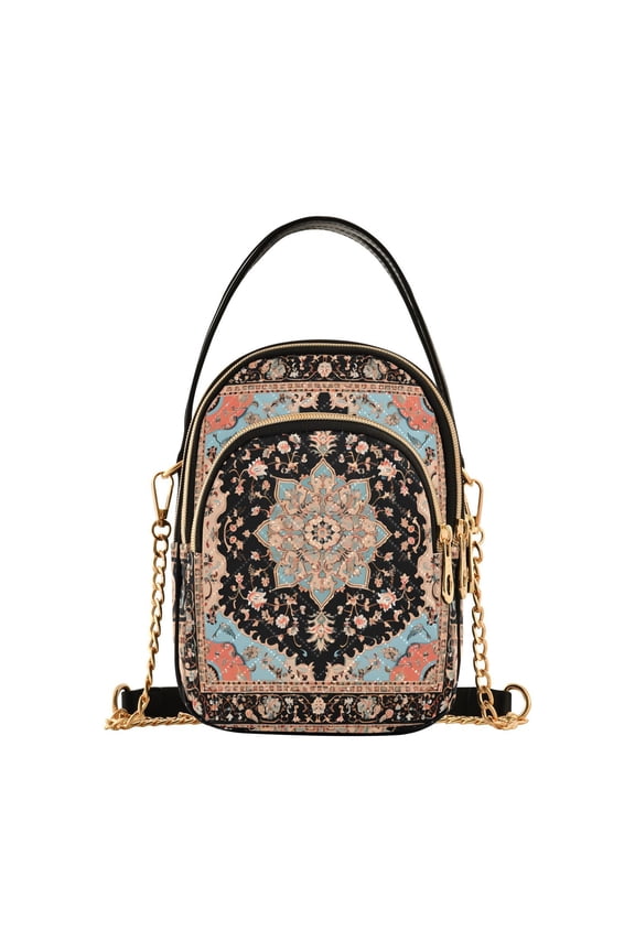 Retro Boho Pattern Women Quilting Handbags Shoulder Bag Cross Body Bag with Crossbody Strap Hobo Bags Chain Strap