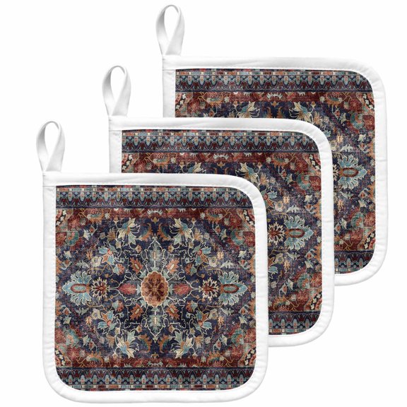 Retro Boho Pot Holders for Kitchen Heatproof Potholder, 3 Pack Rustic Flowers Modern Geometric Abstract Art Hot Pads Multipurpose Oven Pads Cloth Potholders Trivet for Cooking Baking