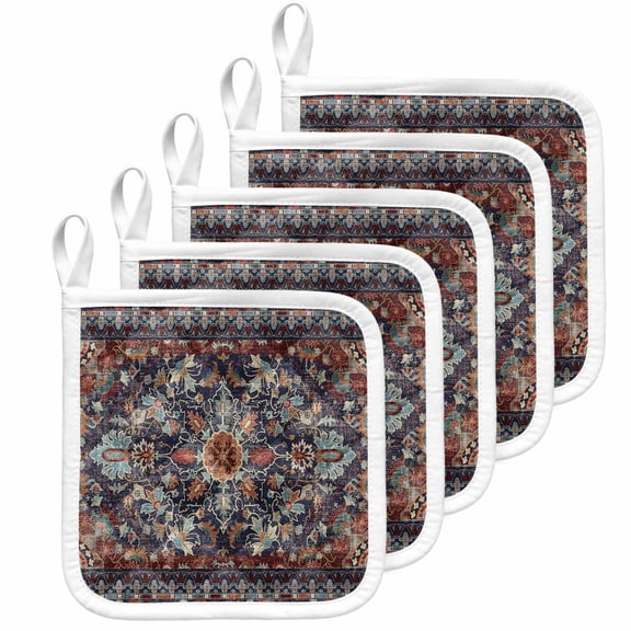 Retro Boho Pot Holders for Kitchen Heatproof Potholder, 5 Pack Rustic Flowers Modern Geometric Abstract Art Hot Pads Multipurpose Oven Pads Cloth Potholders Trivet for Cooking Baking