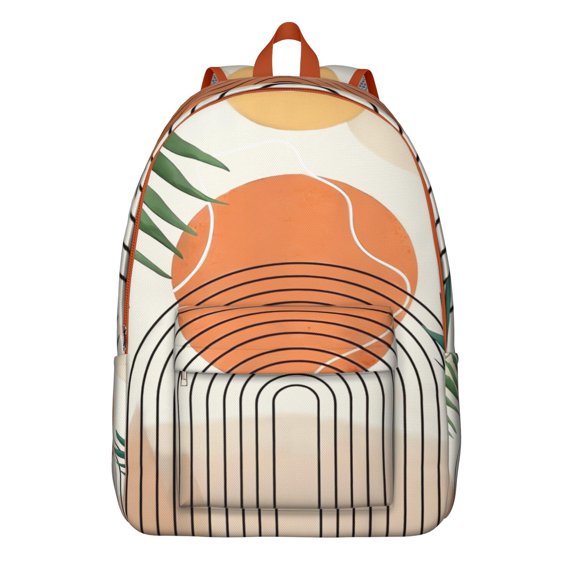Retro Boho School Backpack for Students, Earthy Patterned Laptop Daypack with Double Zippers, Stylish and Practical Design