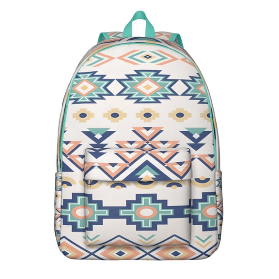 Retro Boho School Backpack for Students, Earthy Patterned Laptop Daypack with Double Zippers, Stylish and Practical Design